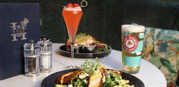 HYDE Hotel | Galway | Jeckyll 95 cocktail, a pint of Galway hooker paired with a chicken salad 