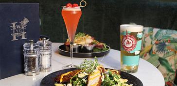 HYDE Hotel | Galway | Jeckyll 95 cocktail, a pint of Galway hooker paired with a chicken salad