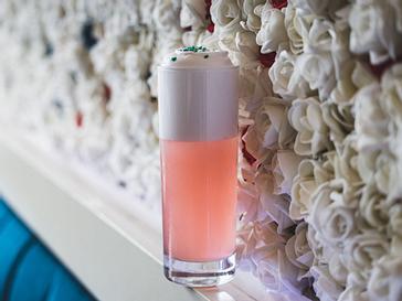HYDE Hotel | Galway | pink cocktail next to flower wall in HYDE bar